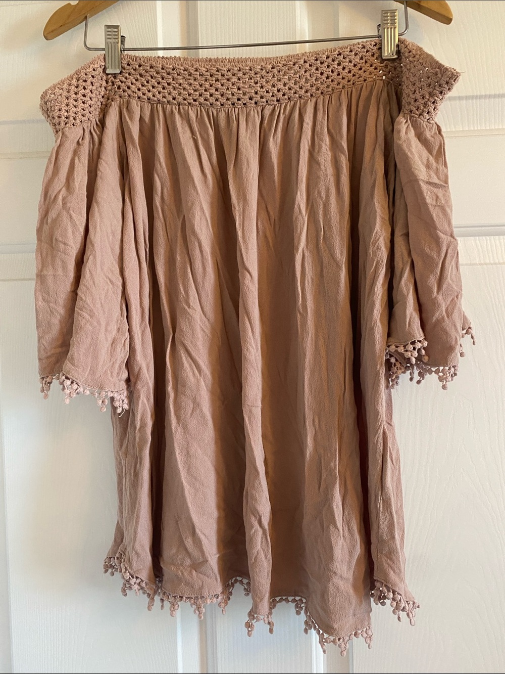 Women's Boho Off-Shoulder Boho Top in Dusty Rose